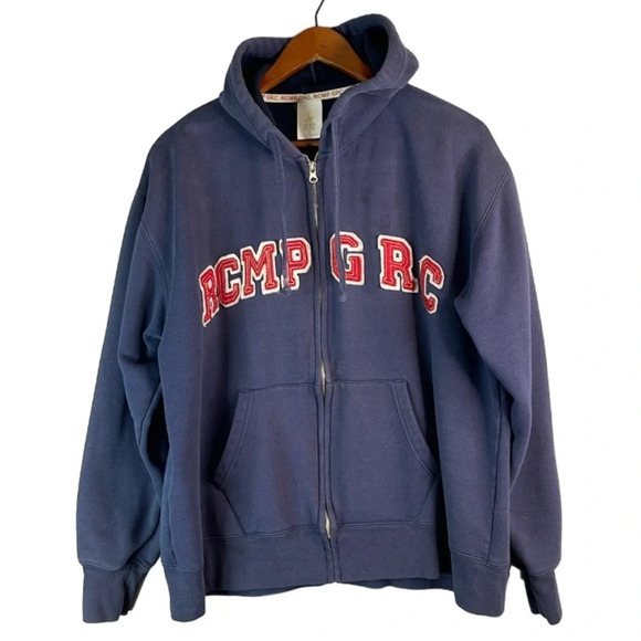RCMP GRC Elite Licensed Unisex 3D Logo Zip Hoodie Sweatshirt Navy Blue Red M - Picture 1 of 10